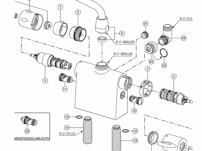 混合水栓の構成図