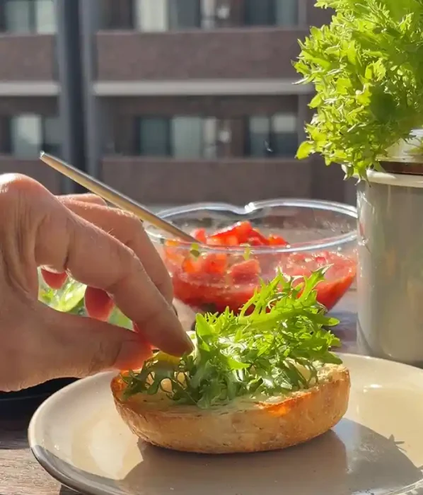 収獲したリーフレタスを載せる